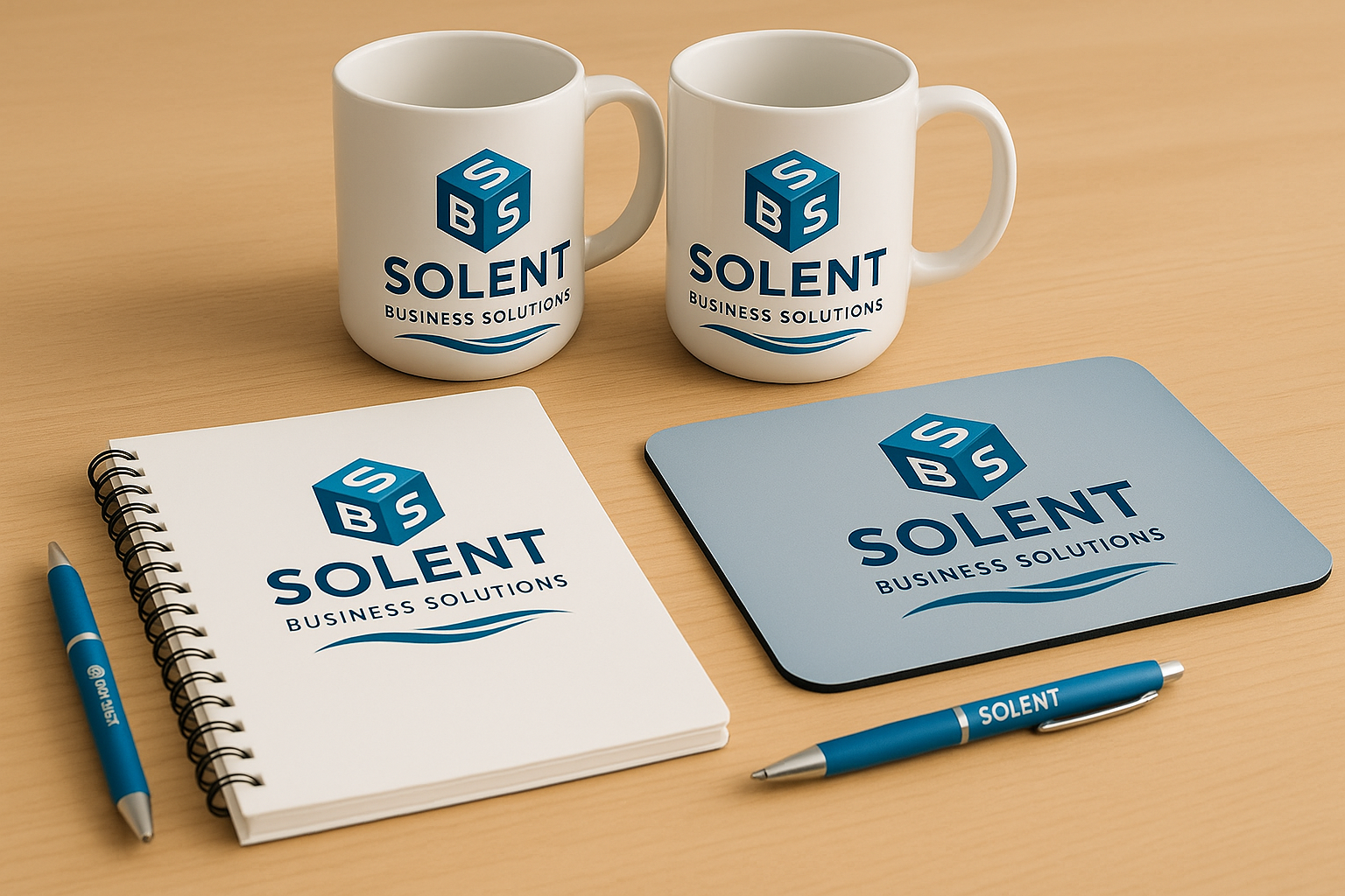 Branded office stationery and supplies provided by Solent Business Solutions. Virtual Assistant and Marketing Support